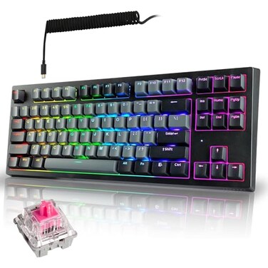 TECWARE Phantom Elite 87 Key RGB Mechanical Gaming Keyboard 3 Mode Wireless Bluetooth 50 24GHz USB C Wired Hot Swappable 5 Pin Double Shot PBT Keycaps Wraith Pink Switch Black