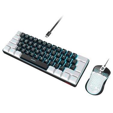 RedThunder 60 Gaming Keyboard and Mouse Combo UltraCompact 61Key RGB Backlit Mini Keyboard Lightweight 7200 DPI Honeycomb Optical Mouse RGB Wired Gaming Set for PC PS5 Xbox GamerBlackWhite