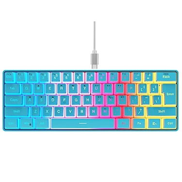 DGG 60 Wired Gaming Keyboard Pudding Keycaps with Translucent Layer RGB Backlit UltraCompact Small Keyboard Waterproof Mini Compact 61 Keys Keyboard for PCMac Gamer Typist Travel Blue