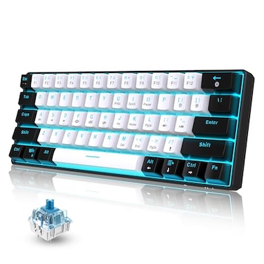 Snpurdiri 60 Wired Mechanical Gaming Keyboard Ice Blue LED Backlit 61 Keys Mini Wired Office Keyboard for Windows Laptop PC Mac BlackWhite Blue Switches