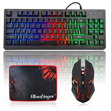 BlueFinger RGB 87 Keys Gaming Keyboard and Backlit Mouse Combo USB Wired Rainbow KeyboardGaming Keyboard Set for Laptop PC Computer Game and Work