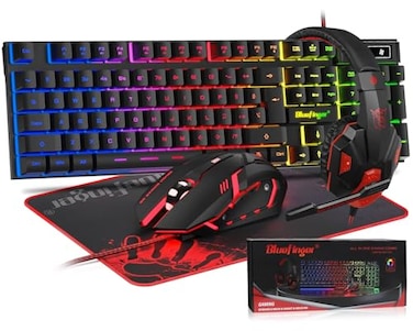 BlueFinger RGB Gaming Keyboard and Backlit Mouse and Headset Combo USB Wired Backlit Keyboard LED Gaming Mouse Set Headset with Microphone for Laptop PC Computer Game and Work