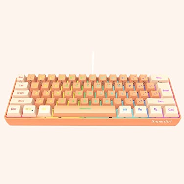 Snpurdiri 60 Wired Gaming Keyboard RGB Backlit UltraCompact Mini Gaming Keyboard for PCMac Gamer Typist Travel Cream and Orange