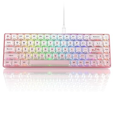 Womier 60 Keyboard Gaming Pink Wired Creamy Mechanical Keyboard WK68 HotSwappable RGB Custom Mini Key Board with Arrow KeysSoftware Supported Prelubrication Linear Switch WK68Pink