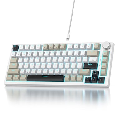 Ussixchare 75 Wired Creamy Keyboard Hot Swappable Mechanical Gaming Keyboard with Gasket Mounted RGB Backlit Red Switch Knob Control for Win Pc Laptop82Grey