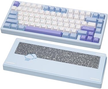 KEEBMONKEY WOBKEY Rainy 75 CNC Aluminum HMXJWKCocoa Switches TripleMode Connectivity Mechanical Keyboard with Superior Acoustics RGBFR4Silver SUS3047000mAhCocoa Switch Pro Blue