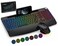 BlueFinger Wireless Keyboard and Mouse Combo Backlit 24G Rechargeable Ergonomic Gaming Keyboard with Wrist Rest Phone Holder Volume Knob Silent Light Up Keyboard with Mouse for Computer Laptop