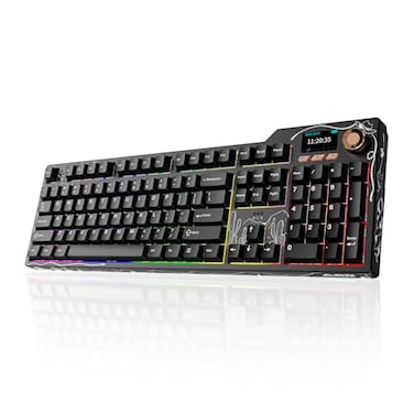 DAIDAI Ajazz AK35I V4 Full Size Wireless Mechanical Keyboard with 114 Color Screen Knob TriMode Gasket Hot Swappable Gaming Keyboard 10000mAh Battery RGB Black