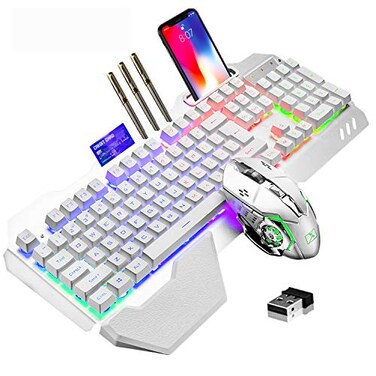 LexonElec Wireless Gaming Keyboard and MouseRGB Backlit Rechargeable Keyboard Mouse with 5000mAh Battery Metal PanelRemovable Hand Rest Mechanical Feel Keyboard and 7 Color Gaming Mute Mouse for PC Ga