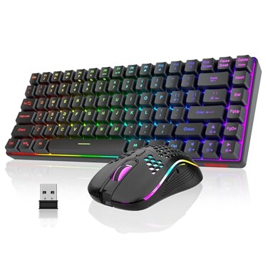 RedThunder K84 Wireless Keyboard and Mouse Combo Rainbow Backlit Rechargeable Battery 75 Layout TKL Ultra Compact Gaming Keyboard Lightweight 3200 DPI Honeycomb Optical Mouse Black