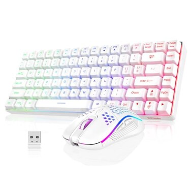 RedThunder K84 Wireless Keyboard and Mouse Combo Rainbow Backlit Rechargeable Battery 75 Layout TKL Ultra Compact Gaming Keyboard Lightweight 3200 DPI Honeycomb Optical Mouse White