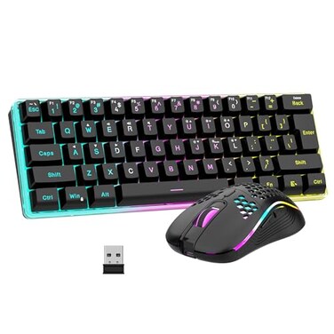 RedThunder 60 Wireless Gaming Keyboard and Mouse Combo 2500mAh Rechargeable Battery UltraCompact Small RGB Mechanical Feel Keyboard Lightweight Honeycomb Optical Mouse for GamingBusiness Black