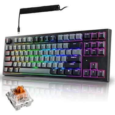 TECWARE Phantom Elite 87 Key RGB Mechanical Gaming Keyboard 3Mode Wireless Bluetooth 50 24GHz USBC Wired HotSwappable 5Pin DoubleShot PBT Keycaps Wraith Brown Switch Black