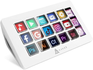 MANBASNAKE AKP153 Studio Deck Stream Controller 15 Macro Keys Trigger Actions in Apps and Software Like OBS YouTube Twitch Custom Console for Photo and Video Editing Live Streaming PCMac White