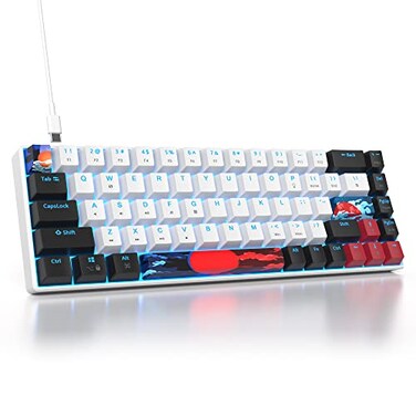 Ussixchare 60 Percent Gaming Keyboard 68 Keys Mechanical Keyboard LED Backlit Compact Wired Keyboard with Red Switch for Windows PS45 Xbox GamerBlackWhite