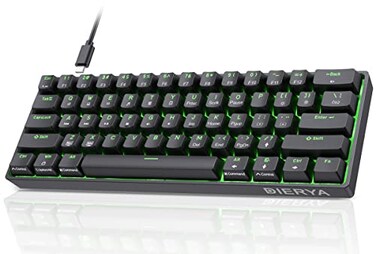 DIERYA 60 Mechanical Keyboard DK61se Wired Gaming Keyboard with Blue Switches LED Backlit UltraCompact 61 Keys Mini Office Keyboard for Windows Laptop PC Gamer TypistBlack