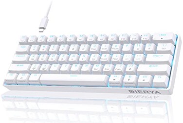 DIERYA 60 Mechanical Keyboard DK61se Wired Gaming Keyboard with Blue Switches LED Backlit UltraCompact 61 Keys Mini Office Keyboard for Windows Laptop PC Gamer TypistWhite
