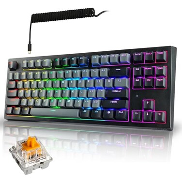 TECWARE Phantom Elite 87 Key RGB Mechanical Gaming Keyboard 3 Mode Wireless Bluetooth 50 24GHz USB C Wired Hot Swappable 5 Pin Double Shot PBT Keycaps Wraith Orange Switch Black