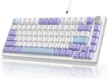 A.JAZZ AJAZZ Attack Shark AK820 75 Wired Mechanical Gaming Keyboard with Knob Hot Swappable Custom Gasket RGB Keyboard NKRO Linear Sea Salt Switch for PCWinMacPurpleBlue