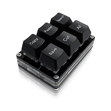 BTXETUEL Copy Paste Search Save Cut All 6Key Keyboard One Handed OSU Keypad Programmable Mechanical Shortcut Macro Keyboard for Working and Gaming Black