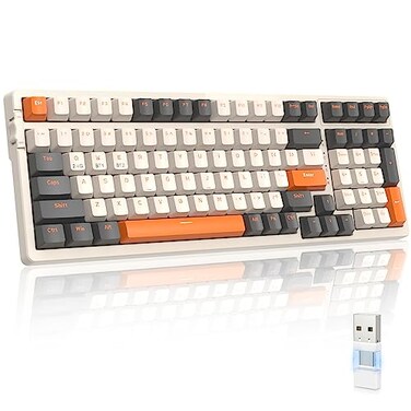 MAGIC-REFINER MAGICREFINER RK96 Wireless Mechanical Keyboard Dual Mode 24GBT50 2in1 Receiver 100 Keys Hot Swappable Red Switches Gaming Keyboard with Number Pad for PC GamersMacWindows