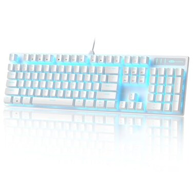 MageGee Mechanical Gaming Keyboard Wired USB Adjustable Backlight Keyboard New Mechanical Storm 100 Antighosting Keyboards with Blue Switches for Windows PCMAC Games White
