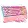 RedThunder K10 Wired Gaming Keyboard and Mouse and Wrist Rest Combo RGB Backlit Mechanical Feel Antighosting Keyboard 7D 7200 DPI MiceSoft Leather Wrist Rest 3 in 1 PC Gamer AccessoriesPink
