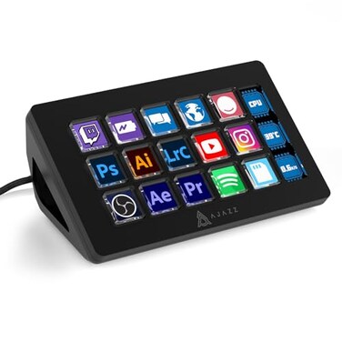 A.JAZZ AJAZZ AKP153 Streaming Studio Controller Keypad Typec Wired with 15 Macro LCD Key1 Side Screen Display Detachable Stand for Multi Action Triggered in Win MAC Twitter TikTok YouTube OBS AppBlack