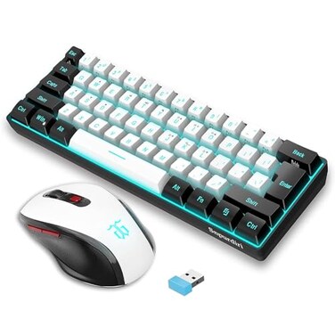 Snpurdiri 24G Wireless Gaming Keyboard and Mouse Combo Include Mini 60 Merchanical Feel RGB Backlit Keyboard Ergonomic Vertical Feel Small Wireless MouseBlack and White