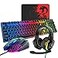 MANBASNAKE Wired Gaming Keyboard and Mouse Headset ComboRainbow LED Backlit Wired KeyboardOver Ear Headphone with MicRainbow Backlit Gaming MiceMouse Padfor PCLaptopMacPS4XboxBlack