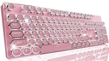 SEUNKWANG TK950 Typewriter Wireless Mechanical Keyboard Aesthetic TriMode Bluetooth24GWired Retro Punk Typewriter Keyboard with White Backlit Blue Switch Round Keycaps for LaptopMaciPadWin Pink