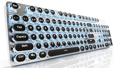 SEUNKWANG EWEADN TK950 Typewriter Keyboard Wireless Mechanical Keyboard 104 Keys Aesthetic Typewriter Keyboards with Blue Backlit AntiGhosting Blue Switch Bluetooth24GHzWired Cute keyboardsBlack