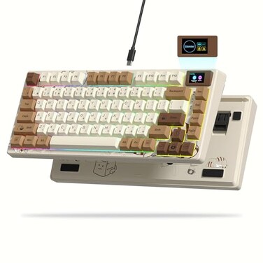 Womier SK80 Retro 75 Keyboard with Color Multimedia Display Mechanical Gaming Keyboard Hot Swappable Gasket Mount RGB Custom Key Board Prelubed Stabilizer for MacWinCoffee Cat