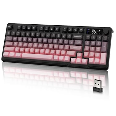 LexonElec M96 Wireless Keyboard Low Profile Quiet Typing Membrane Gaming Keyboard with Smart Display Knob RGB Backlit USB C Rechargeable 94 Keys PBT Keycap for Windows PC Mac LinuxBlackBerry