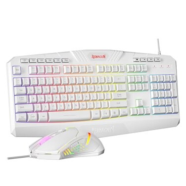 Redragon Updated Programmable Gaming Keyboard and Mouse RGB Backlit Keyboard Mouse with Software Independent Macro Record Keys Value Combo Set White S1013 PRO