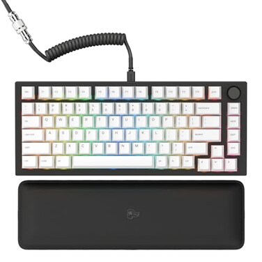 GLORIOUS Gaming GMMK PRO 75 Modular Mechanical Gaming Keyboard TKL Size 15kg Frame Fox Switches Fully Customizable Coiled Cable Wrist Rest White PBT Keycaps RGB QWERTY Black