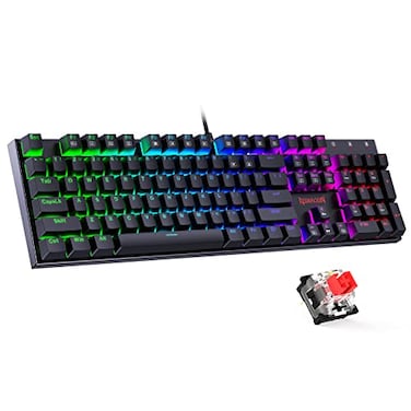 Redragon Mechanical Gaming Keyboard with Red Switches Wired Keyboard Mechanical with RGB Backlit Fully Progammable Durable Aluminum Frame AntiGhosting for PC Windows Mac K565 Black