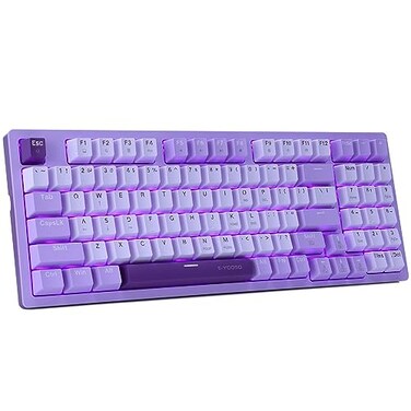 HUO JI Mechanical Gaming Keyboard USB Wired Compact with Number Pad Purple Led Backlit Blue Switch Detachable Type C Cable 94 Keys for PCComputerLaptop White and Purple
