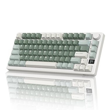 RK Royal KLUDGE M75 Wireless Mechanical Keyboard 24GhzBT51USBC Gaming Keyboard 75 Layout 81 Keys Gasket Mount with OLED Display Knob RGB Backlight HotSwappable Cream Switch Green