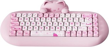YUNZII C68 Wireless Mechanical Keyboard65 LayoutHot SwapTriple Mode BT5024GWired RGB Backlit NKROCute Cat Silicone Ergonomic Design for WinMac Pink Milk Switch