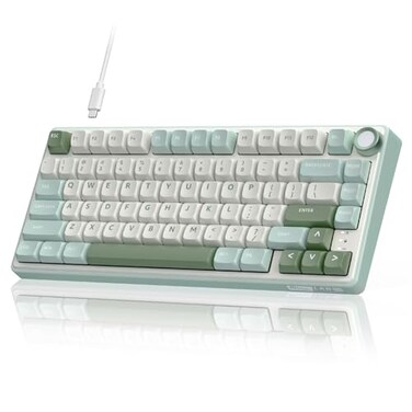 RK ROYAL KLUDGE R75 Mechanical Keyboard Wired with Volume Knob 75 Keyboard Gasket Mounted RGB Backlit Creamy Keyboard with MDA Profile PBT Keycaps Hot Swappable Prelubed Tactile Switch