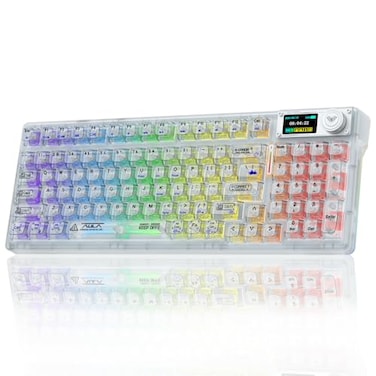 AULA F98 Pro Wireless Mechanical Keyboard with Transparent KeycapsHotswappablePrelubed Linear SwitchesGasket StructureRGB BacklitOLED ScreenBT5024GUSBC Wired Computer Keyboard