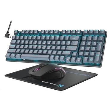 Taiahiro Mechanical Gaming Keyboard and Mouse LED Backlit 98Key Floating Keycap 4 DPI RGB Gaming Mouse with Mouse Pad Full AntiGhost Light Up Wired Computer Keyboards for MAC PC Gamer Accessories Gray