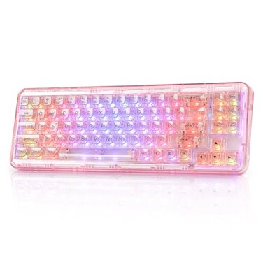 YUNZII X71 Wireless Hot Swappable Transparent Mechanical Keyboard with Clear Keycaps 68 Layout BT5024GUSBC Gasket Mount Wireless RGB Backlit for WindowsMacCrystal Ice SwitchPink