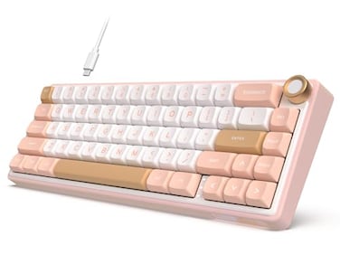 RK ROYAL KLUDGE R65 Wired Mechanical Keyboard with Volume Knob 60 Percent RGB Backlit Gasket Mount Gaming Keyboard with PBT Keycaps MDA Profile QMKVIA 66 Keys Hot Swappable Cream Switch Pink