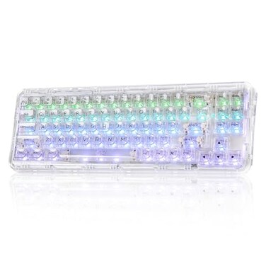 YUNZII X71 Wireless Hot Swappable Transparent Mechanical Keyboard with Clear Keycaps 68 Layout BT5024GUSBC Gasket Mount Wireless RGB Backlit for WindowsMacCrystal Ice SwitchWhite