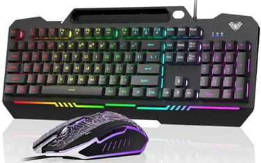 AULA Gaming Keyboard T102 104 Keys Gaming Keyboard and Mouse Combo with RGB Backlit AllMetal Panel AntiGhosting PC Game Keyboard and Mouse USB Wired Keyboard Mouse for MAC Xbox PC Gamers