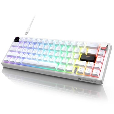 YOUSUOMASTER X82 Wired Gaming Keyboard with Volume Knob60 Mechanical Keyboard Gasket Mount RGB Backlit with SoftwareMini Keyboards with 66 Keys Hot Swappable Red SwitchTranslucent Characters White