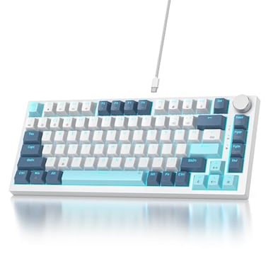 Ussixchare 75 Wired Creamy Keyboard Hot Swappable Mechanical Gaming Keyboard with Gasket Mounted RGB Backlit Red Switch Knob Control for Win Pc Laptop82White