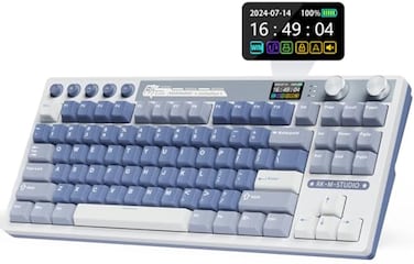 RK ROYAL KLUDGE Wireless Gaming Keyboard with Screen and Dual Knob 75 Percent 24GhzBluetoothUSBC Mechanical Keyboard with Gasket Structure RGB Backlit Hot Swappable Cream Switch Blue